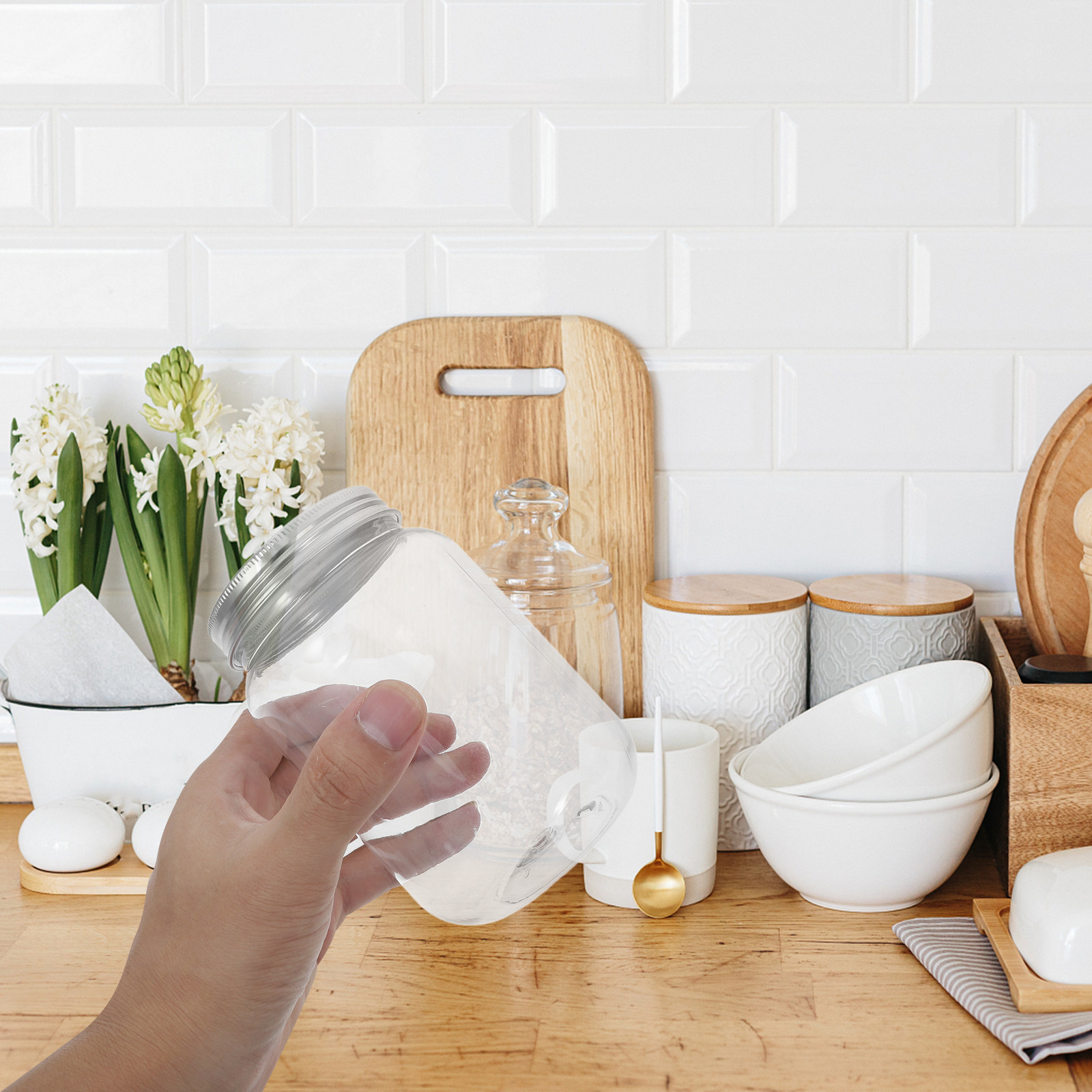 Food Storage Lid - 4 pots en plastique transparent avec