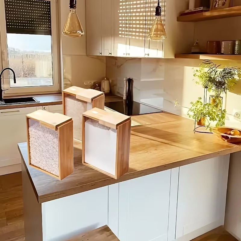Stackable Pantry Bin - Conteneurs de stockage en bambou, 3