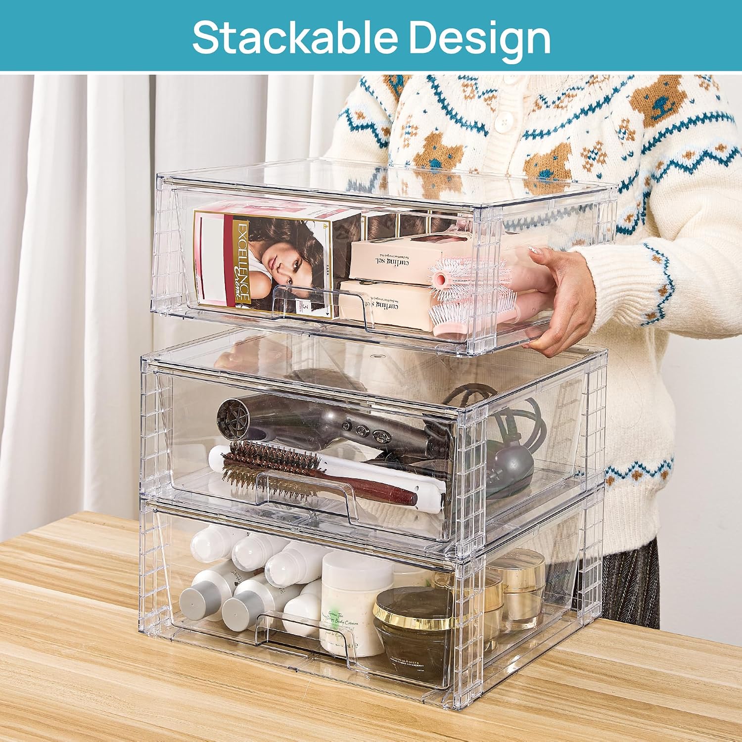 Lot de 4 grands tiroirs de ran - Stackable Pantry Bin avis et prix